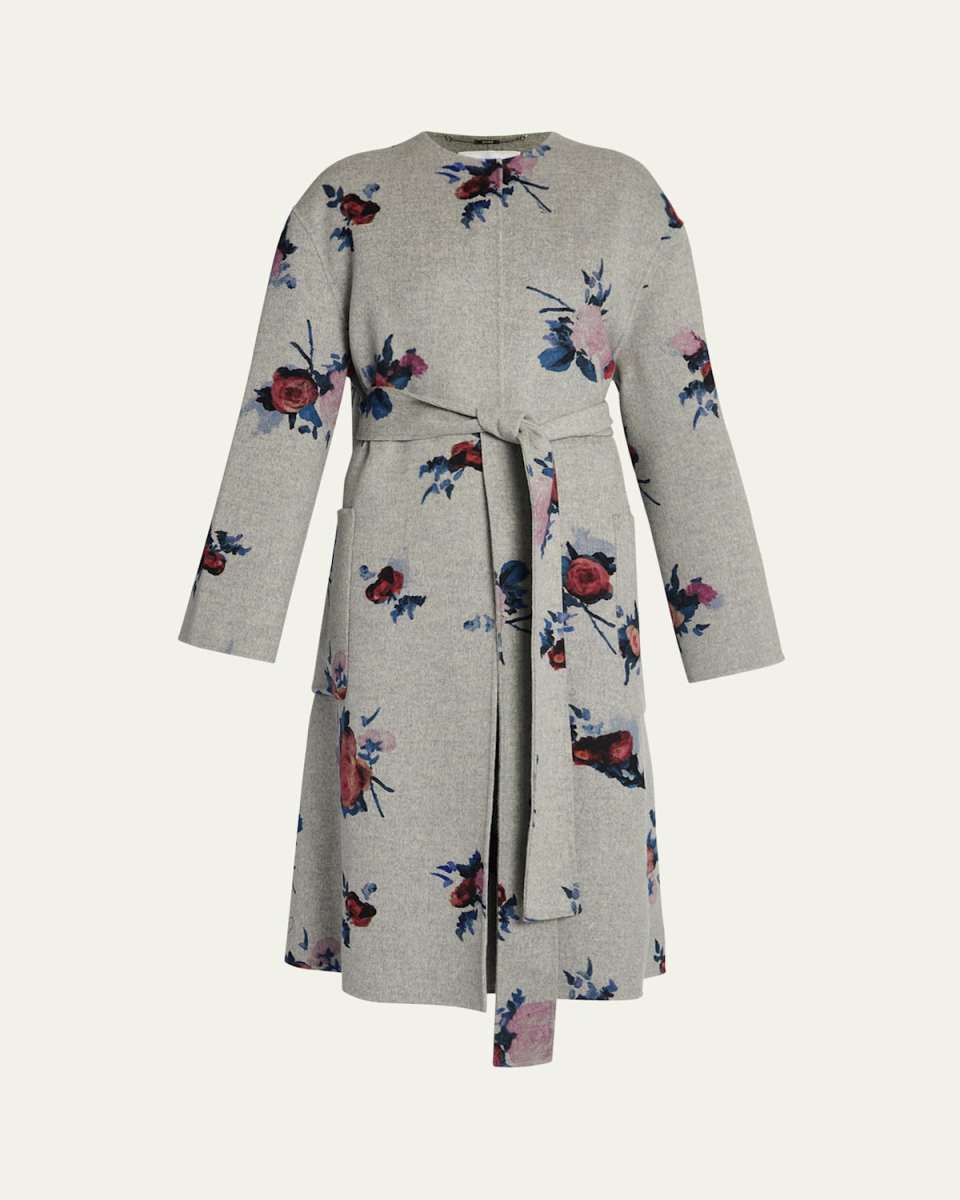 Flower Wool Belted Oversized Coat